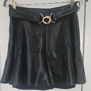 Zara Black Faux Leather Skirt with Gold Buckle